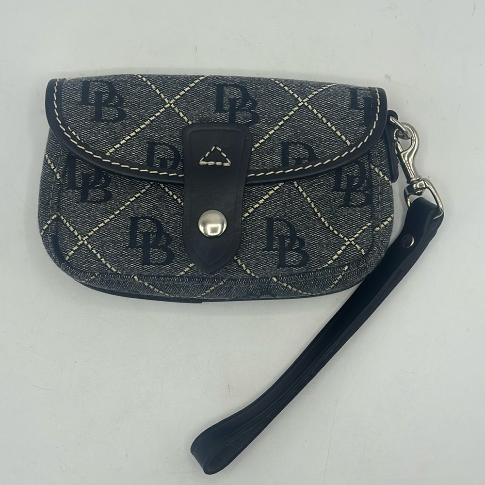 Dooney & Bourke Canvas Leather Logo wristlet wallet bag clutch Gray Black Silver